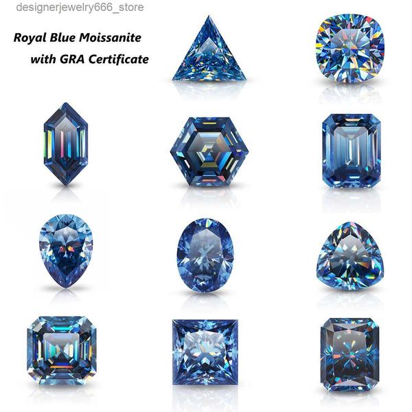Piedras preciosas sueltas D Color Royal Blue Moissanite Piedras de moissanite 0.5CT-3CT Lab Grown Diamond VVS1 Gemstone Gemstone Sparkling Crystal Fine Jewelry Wholesale Q2312222
