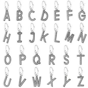 Losse edelstenen DIY Charm A-Z Dangle Alphabet 26 Letter met Crystal Pendant 925 Sterling Silver Bead Fit Fashion Bracelet sieraden