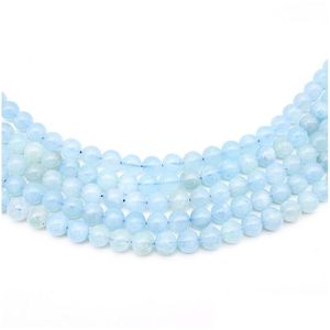 Pedras preciosas soltas diy jóias fazendo contas natural aquamarine 4mm 6mm 8mm 10mm bola redonda 5 fios/lote pedra preciosa para pulseira dhgarden dh3pd