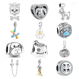 Pierres précieuses en vrac Europe chaîne de sécurité breloque chien os patte impression perles 925 argent ajustement Original serpent Bracelet pendentif bijoux amulette balancent cadeau