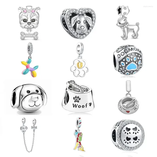 Piedras preciosas sueltas Europa Cadena de seguridad Encanto Hueso de perro Cuentas con estampado de pata Plata 925 Ajuste Pulsera de serpiente original Colgante Joyería Amuleto Cuelga Regalo