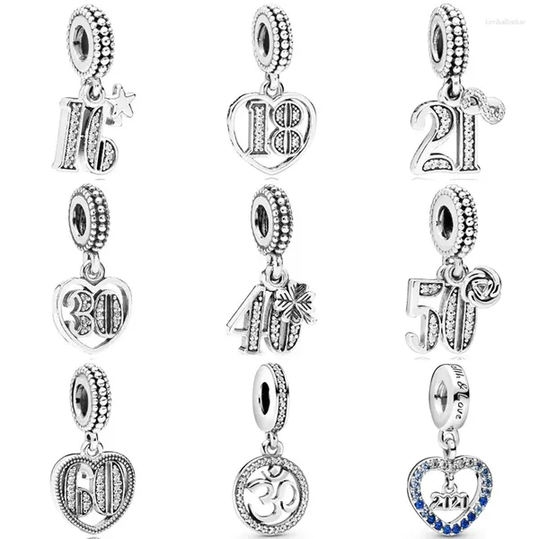 Pierres précieuses en vrac Numéros de l'alphabet de la mode 16 18 21 30 40 50 60 ans d'amour Pendentif Perles 925 Charms en argent sterling Fit Bracelet DIY