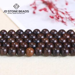 Piedras preciosas sueltas, cuentas de madera a la moda, sándalo negro, 6, 8 y 10mm, madera redonda para hacer joyas, pulsera, collar, accesorios