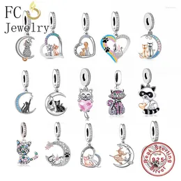 Pierres précieuses en vrac FC bijoux adaptés au bracelet à breloques original en argent 925 dessin animé ange chat noir assis chaton perle pour faire Berloque amoureux des animaux de compagnie