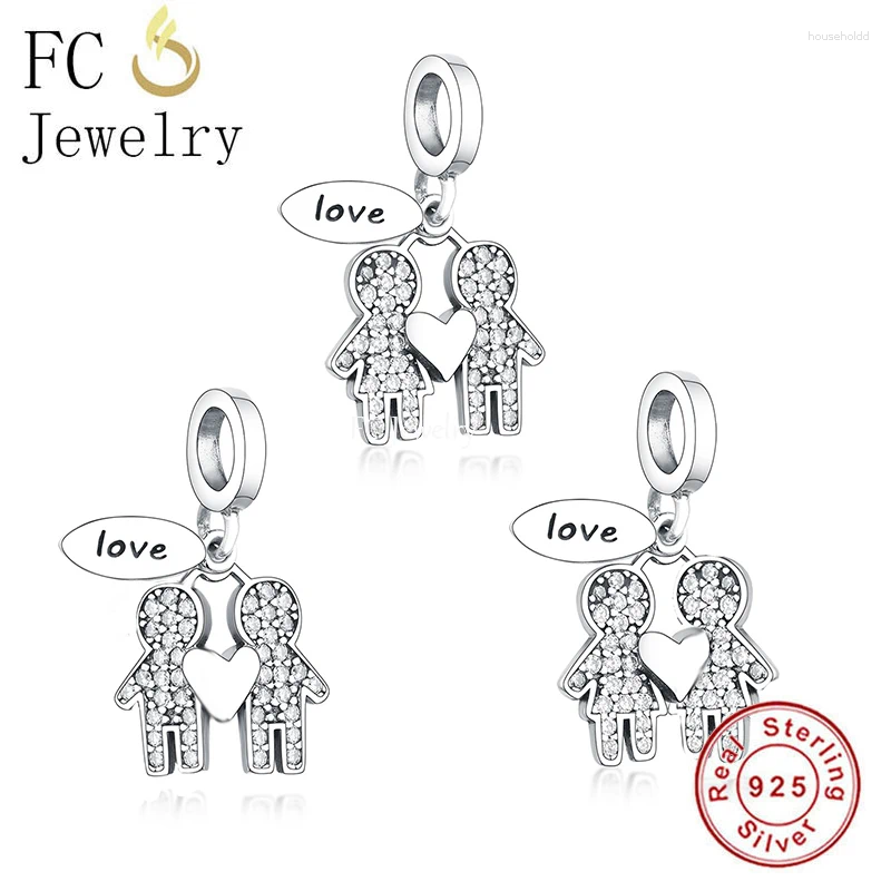 Loose Gemstones FC Jewelry Fit Original Charm Bracelet 925 Sterling Silver Couple Brother & Sister Love Forever Bead For Making Berloque