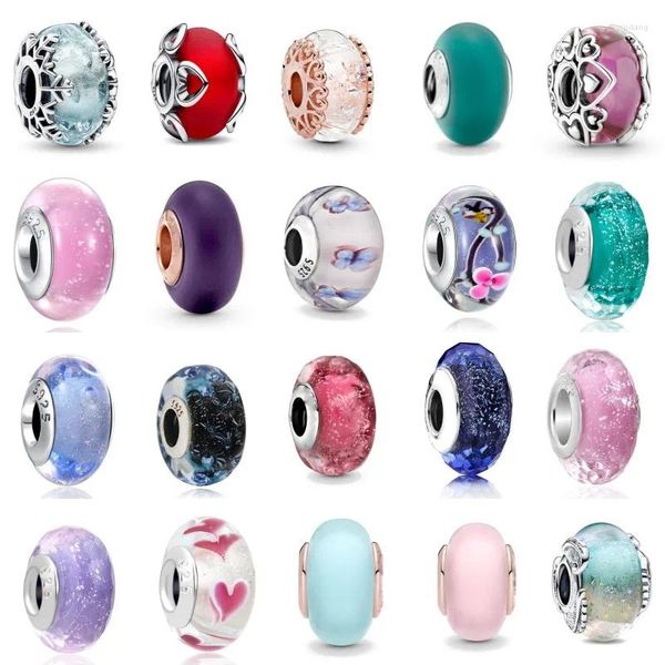 Piedras preciosas sueltas Fina Plata de Ley 925 Rosa Rojo Verde Azul Nieve Murano Cuentas de cristal Charm Fit Pulsera original Joyería DIY para niña