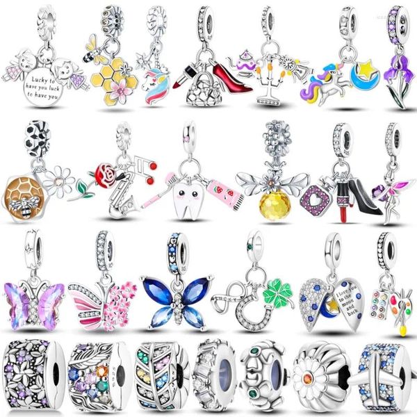 Bracelets en vrac en vrac 925 Silver Colorful Charms perles Love Butterfly Bee Flower Slemper pour la fabrication de cadeaux de bijoux de bricolage