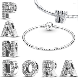 Pierres précieuses en vrac Fit Bracelets Charms Plata De Ley 925 Argent 26 Lettres Alphabet Perles Pour Femmes Fine DIY Bijoux D'anniversaire Cadeaux