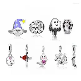 Losse edelstenen passen originele Pan Charms armband 925 zilveren vleermuis heksenhoed Scream Ghost schedel duivel kraal voor het maken van vrouwen Halloween Berloque