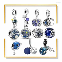 Pierres précieuses en vrac Fugar 925 argent Sterling astronaute breloques étoile lune bleu étoilé perle pour pendentif Plata De Ley Original bricolage Bracelet bijoux