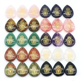 Pierres précieuses en vrac Gold Hand Teardrop Gemstone 25X3M Chakra Healing Crystal Palm Worry Thumbled Therapy Géométrie Waterdrop Ston Dhgarden Dhqus