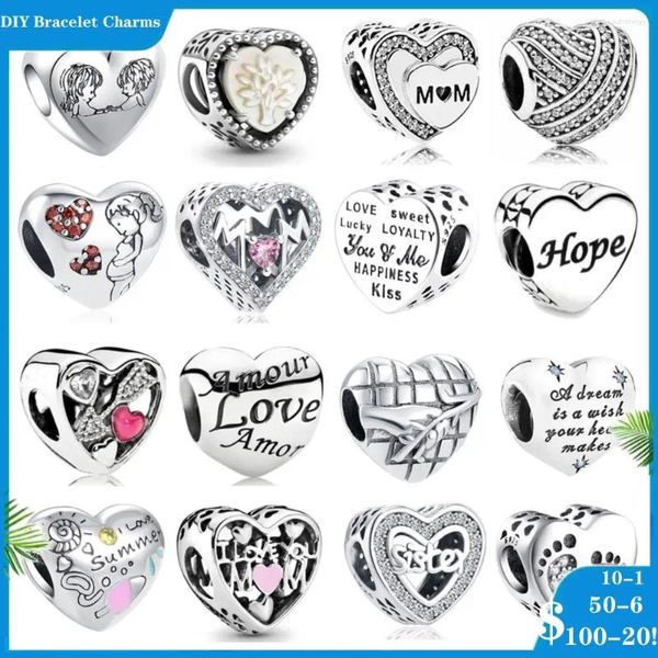 Gemystones en vrac Coeur forme 925 Silver Silver Love Sweet Luck Mom Mum Sœur Charme Perle Fit Bracelet Original Bijoux de bricolage