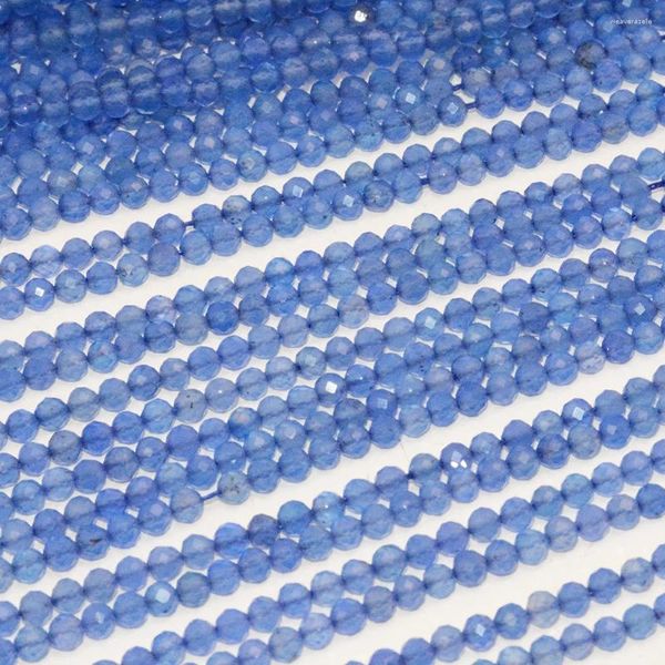 Cuentas redondas facetadas de ágata azul tratadas térmicamente con piedras preciosas sueltas de 3 mm