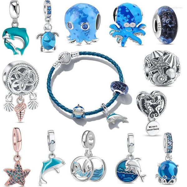 Pierres précieuses en vrac de haute qualité en argent Sterling 925, perle de charme, dauphin bleu de mer, poulpe, adapté au Bracelet en coquillage Original pour femmes, bijoux