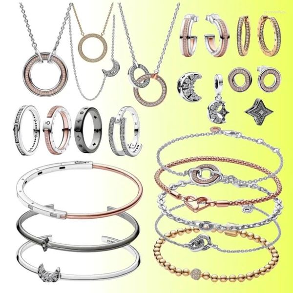 Bijoux en pierres précieuses en vrac Sparkle Crescent Star Bracelet ouvert en argent sterling 925 Original DIY Ring Collier Dames Lumière Cadeau De Luxe Bracelets