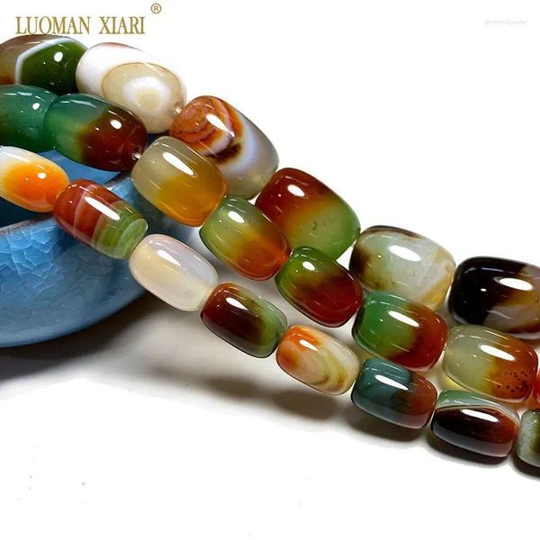 Piedras preciosas sueltas LUOMAN XIARI Cuentas de piedras preciosas cilíndricas de ágata de pavo real natural para hacer joyas DIY pulsera collar accesorios 15''