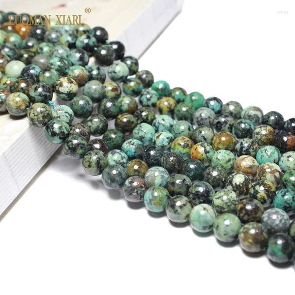 Pierres précieuses en vrac LUOMAN XIARI Top naturel africain Turquoise perles de pierres précieuses rondes pour la fabrication de bijoux bracelet à bricoler soi-même collier matériel 15''