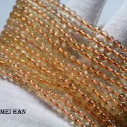 Pierres précieuses en vrac Meihan (3 brins/ensemble) Naturel 4-5 mm Citrine jaune Quartz Perles rondes lisses pour la conception de bijoux ou un cadeau