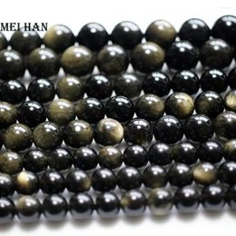 Meihan – pierres précieuses en vrac, perles rondes en obsidienne en or naturel, pour Bracelet, fabrication de bijoux, conception ou cadeau, 6mm, 8mm, 10mm, 12mm
