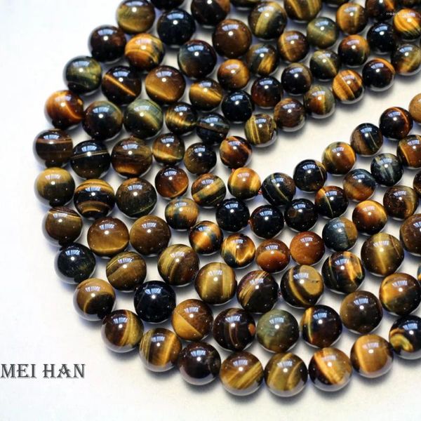 Meihan – pierres précieuses en vrac, 6mm, 8mm, 10mm, 12mm, œil de tigre naturel bleu jaune, perles rondes lisses pour la fabrication de bijoux