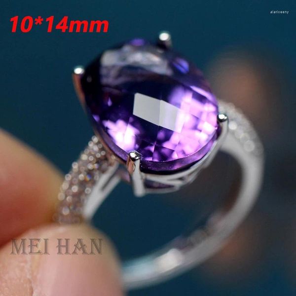 Gemas sueltas Meihan, gema de amatista Natural superior, corte de plata 925, anillo ajustable para mujer, cuentas ovaladas para fabricación de joyas, regalo