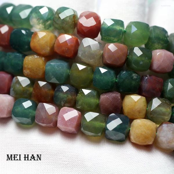 Meihan – pierres précieuses en vrac, Agate indienne naturelle, perles cubiques à facettes de 8 Mm pour la fabrication de bijoux, pierre à la mode, vente en gros