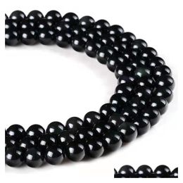 Pierres précieuses en vrac hommes bijoux perles de bricolage pour la fabrication de bracelets ronds 4 mm 6 mm 8 mm 10 mm 12 mm 14 mm 16 mm pierre naturelle obsidienne 5 Str Dhgarden Dhrsg