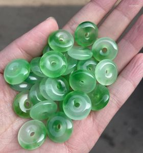 Piedras preciosas sueltas, jadeíta de Myanmar, Donut de Jade verde flotante, hebilla de seguridad redonda, Cuenta de piedra para fabricación de joyas, collar de pulsera Diy