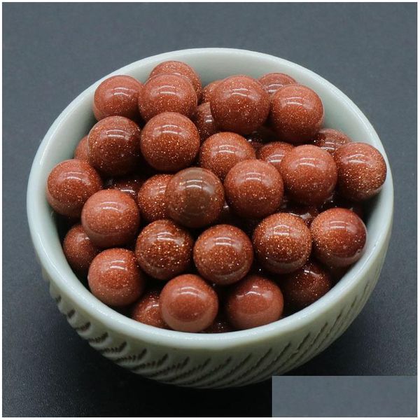 Pierres précieuses en vrac Naturel 8/10/16/18 / 20Mm Goldstone Nonporousball Round Gemstone Ball Diy Nonporous Stone Beads Drop Delivery Jewelry Dh5Ws