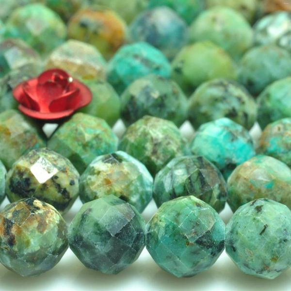 Pierres précieuses en vrac, Turquoise africaine naturelle, perles rondes à facettes, pierres semi-précieuses pour la fabrication de bijoux, Bracelet à faire soi-même, vente en gros