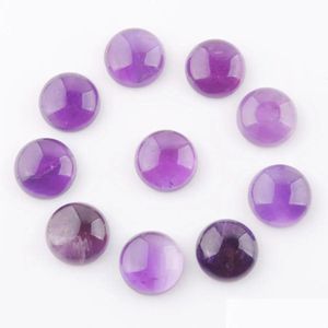 Gemystones en vrac Amethystes Natural Amethystes 12 mm Round Cabo-cabine Cabine à plat Pas de perles de trou percé pour la fabrication de bijoux U3258 Drop Livraison Dhyri