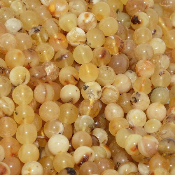 Pierres précieuses en vrac Ambre naturel de la Baltique / Perles rondes au beurre 7mm-7.2mm Qualité simple