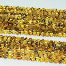 Pierres précieuses en vrac, perles rondes d'ambre naturel de la Baltique, 8mm-8.2mm / 8.3mm-8.5mm avec défauts de fossiles de plantes