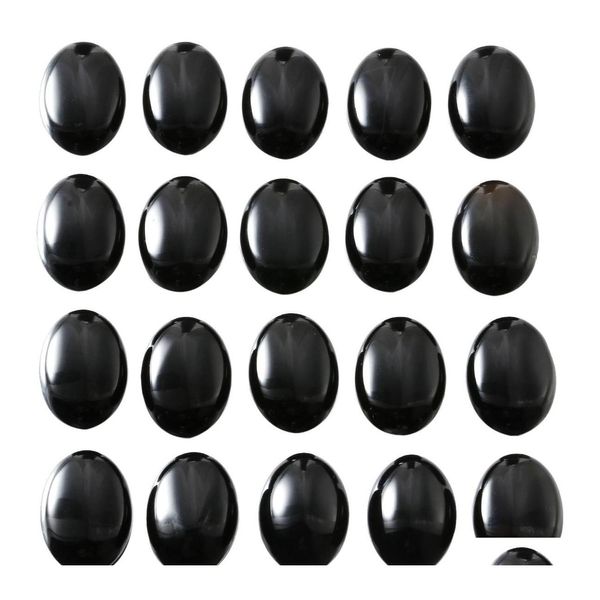 Pierres précieuses en vrac Naturel Noir Onyx Ovale Dos Plat Pierre Précieuse Cabochons Guérison Chakra Cristal Agate Pierre Perle Cab Ers Aucun Trou Pour Juif Dhpzh