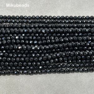 Losse edelstenen natuurlijke zwarte spinel 6 mm gefacetteerde ronde kralen glanzende steen voor sieraden maken DIY armband ketting gratis verzending 38 cm