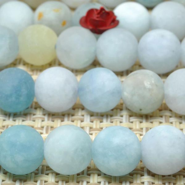 Piedras preciosas sueltas azul aguamarina de aguamarina mate cuentas redondas para joyas que fabrican un diseño de collar de pulsera de bricolaje de piedras preciosas al por mayor