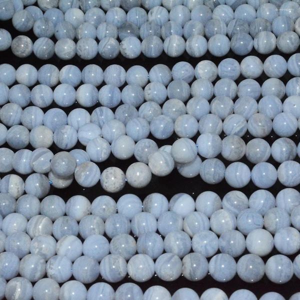 Contas redondas de ágata de renda azul natural com pedras preciosas soltas 8,2 mm-8,5 mm