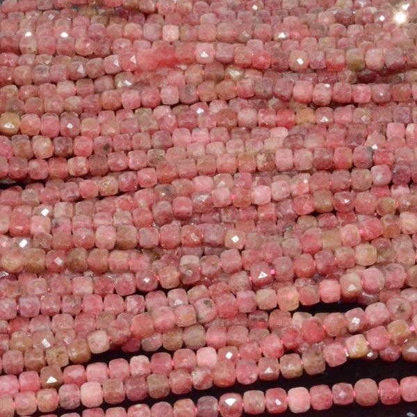 Pierres précieuses en vrac, rhodonite brésilienne naturelle, perles cubiques à facettes irrégulières, 4mm-4.2mm