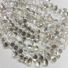 Pierres précieuses en vrac, Quartz naturel propre, perles rondes en forme de larme, 8x12mm, avec légère couleur fumée, longueur 20cm