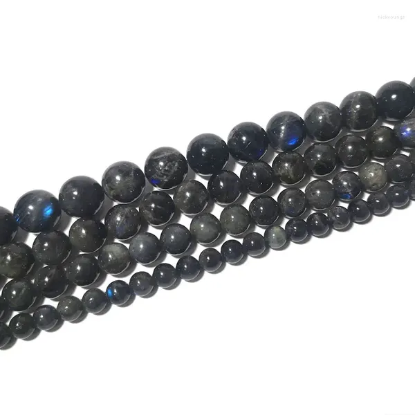 Piedras preciosas sueltas, labradorita negra oscura natural, cuentas de piedra clara azul, piedras preciosas redondas para hacer joyas, pulsera DIY, accesorios hechos a mano