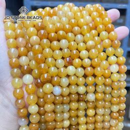 Pierres précieuses en vrac, couleur foncée naturelle, perle de Jade jaune, entretoise ronde de 10mm pour la fabrication de bijoux, accessoire de collier de bracelet à bricoler soi-même, 15 pouces