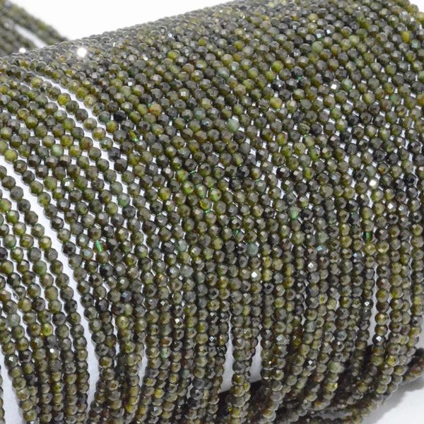 Pierres précieuses en vrac Tourmaline vert foncé naturelle, perles rondes à facettes de 2.4mm