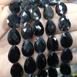 Pierres précieuses en vrac Goutte d'eau à facettes naturelles Perles d'agate noire Perles d'espacement de pierres précieuses pour la fabrication de bijoux Bracelet à bricoler soi-même Boucles d'oreilles 13 18 mm