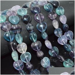 Gemles en vrac Perles de coeur de fluorite naturelle 14 mm Longueur de brin 20cm 16 / Pack Drop Livrot Bijoux Dhoau