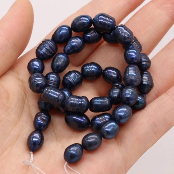 Piedras preciosas sueltas Perlas naturales de agua dulce En forma de arroz Negro 5-10 mm Accesorios de joyería con dijes Fabricación de bricolaje Collares Pulseras Regalos 36 CM