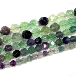 Piedras preciosas sueltas, piedras preciosas naturales, fluorita colorida, cuentas espaciadoras de piedra redonda facetadas para hacer joyas, DIY, pulsera, collar, dijes