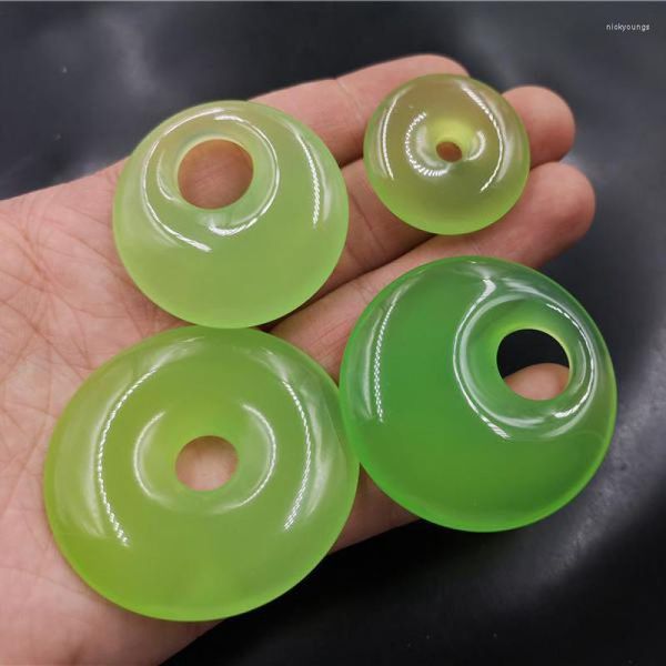 Pierres précieuses en vrac naturel vert jade beignet rond boucle de sécurité perles de pierre pour la fabrication de bijoux bracelet à bricoler soi-même breloques collier pendentif accessoires