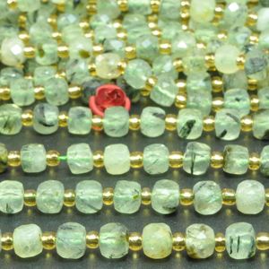 Pierres précieuses en vrac, perles cubiques à facettes en préhnite verte naturelle, vente en gros, fabrication de bijoux, pierres semi-précieuses