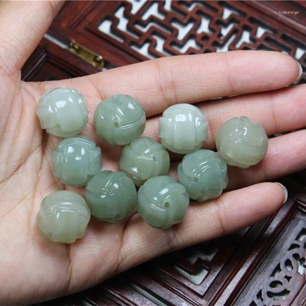 Piedras preciosas sueltas Natural Hetian Jade esfera redonda temperamento DIY Real colgante pendiente accesorios Septa cuentas dispersas para mujeres