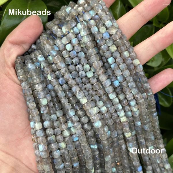 Pierres précieuses en vrac Labradorite naturelle, perles carrées à facettes de 5.3mm pour la fabrication de bijoux, bracelets à faire soi-même, colliers Mikubeads, vente en gros